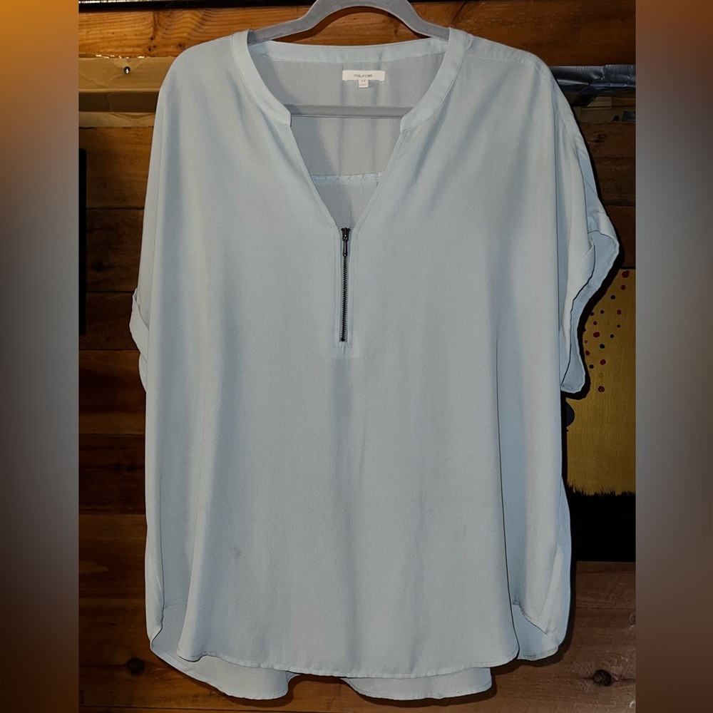 Geneva Mint Green Zipper Neck Blouse